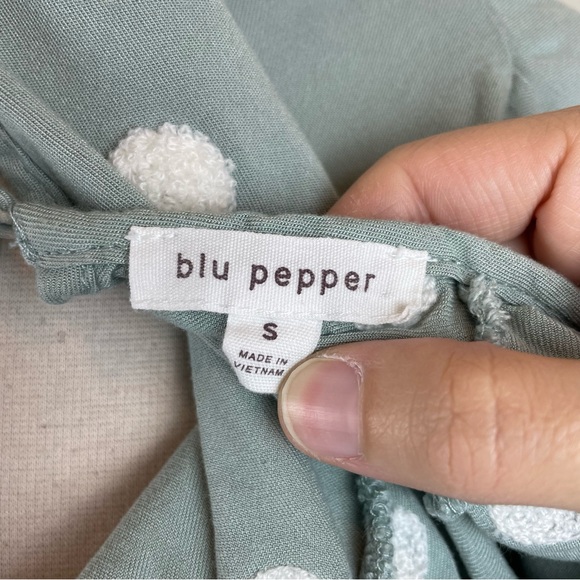 Blu Pepper Green White Polka Dot Blouse Top Bohemian Boho Casual Women Small - Picture 2 of 8